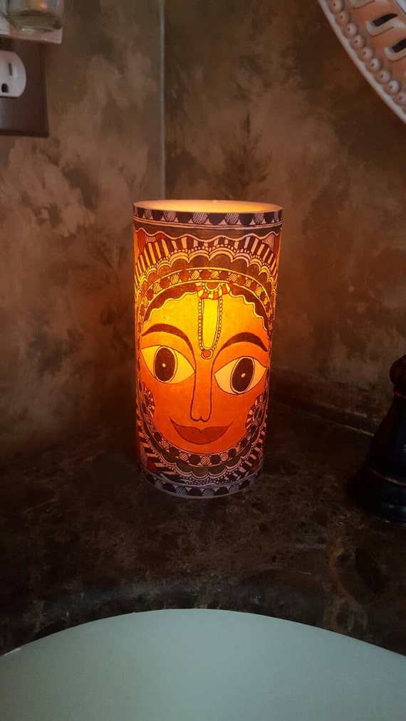 Items similar to Led flameless pillar candle/Indian Art