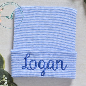 Baby Boy Newborn Hat, Personalized Newborn Hat, Newborn Hospital Hat, Boys Hospital Hat, Blue Hospital Hat, Baby Gift, Baby Shower Gift,