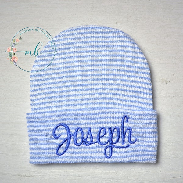 Newborn Hospital Hat, Personalized Newborn Hat, Boys Hospital Hat, Blue Hospital Hat, Baby Gift, Baby Shower Gift, Embroidery
