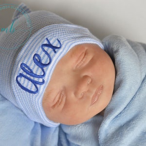 Newborn Hospital Hat, Personalized Newborn Hat, Boys Hospital Hat, Blue Hospital Hat, Personalized Hat, Baby Shower Gift, Embroidery