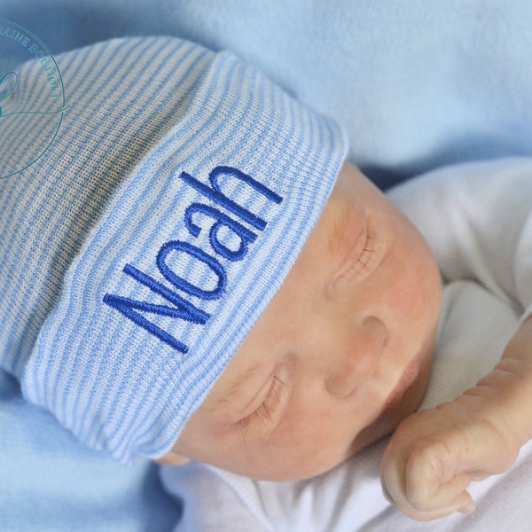 Newborn Hospital Hat, Personalized Newborn Hat, Boys Hospital Hat, Blue Hospital Hat, Personalized Hat, Baby Shower Gift, Embroidery