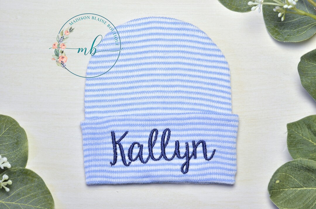 Personalized Newborn Boy Hat: Blue Striped Hospital Beanie - Etsy