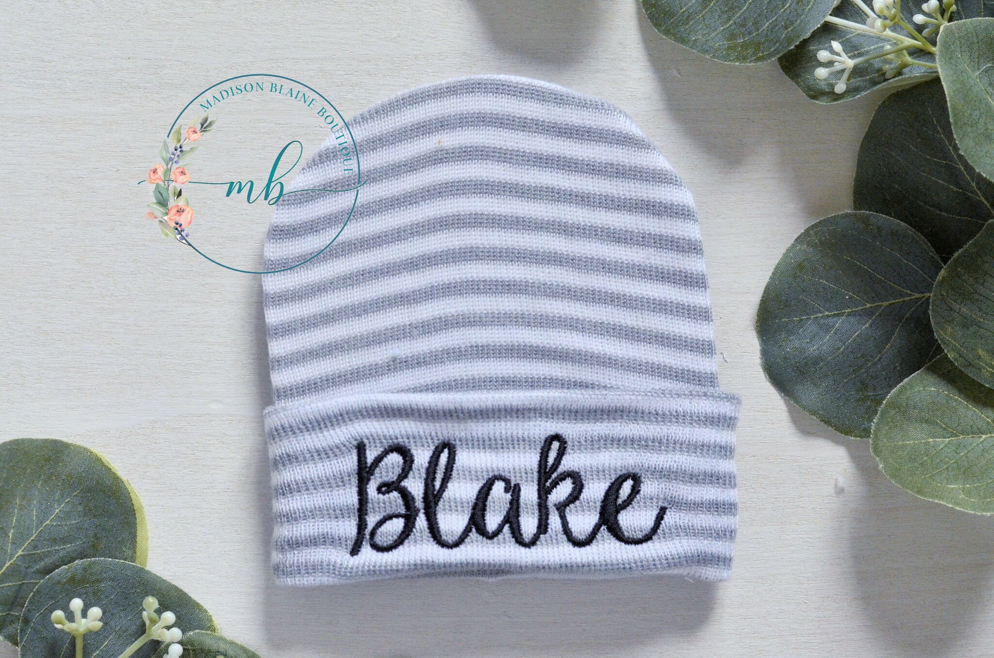 Personalized Newborn Boy Hat: Blue Striped Hospital Beanie - Etsy