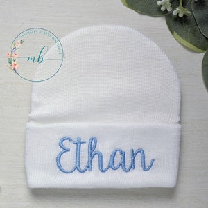 Newborn Hospital Hat, Personalized Newborn Hat, Boys Hospital Hat, Blue Hospital Hat, Baby Gift, Baby Shower Gift, Embroidery, Navy White