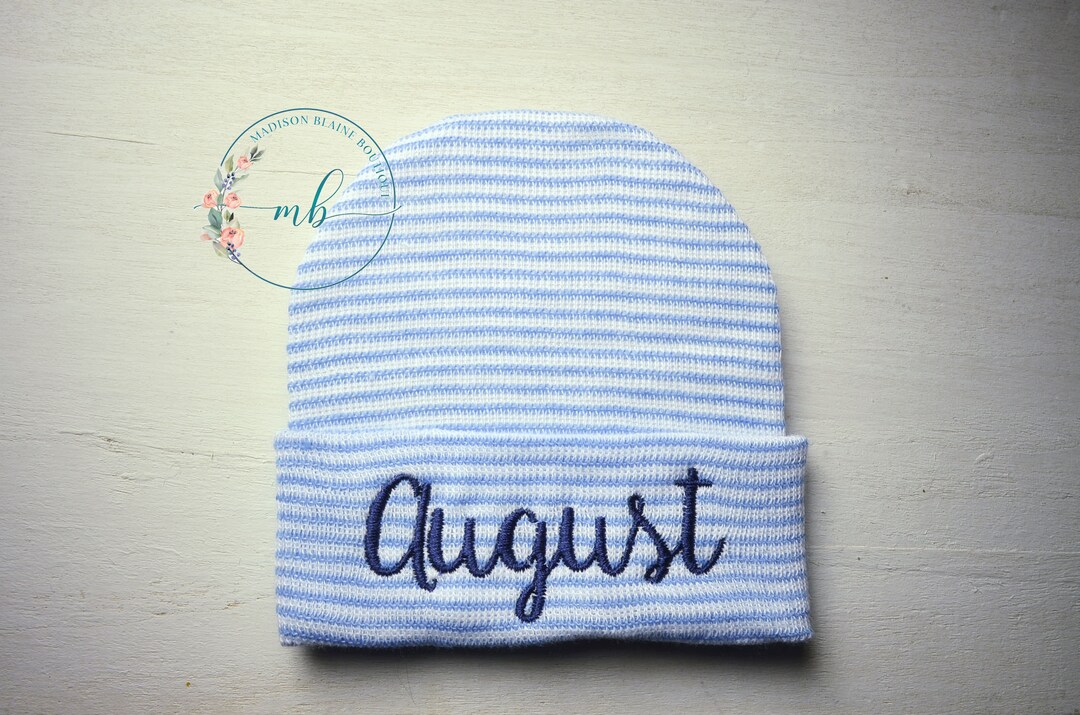 Personalized Newborn Boy Hat: Blue Striped Hospital Beanie - Etsy