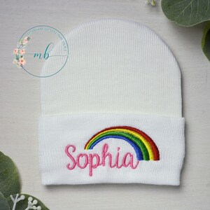 Personalized Rainbow Baby Hospital Hat: Embroidered Newborn Girl or Boy