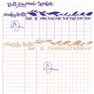 Bill payment tracker, weekly, monthly, quarterly,  Digital Download