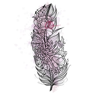 Custom Feather Tattoo, color or colorless option