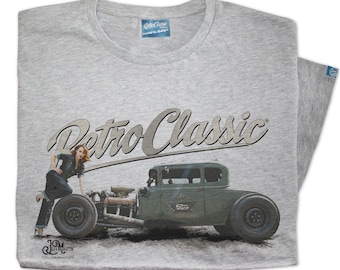 RetroClassic Classic Model A Hot Rod Car & Rina Bambina Mens T-Shirt