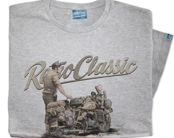RetroClassic 1942 US Army Classic American WLA Motorcycle and Rider Mens T-shirt