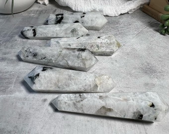 Rainbow Moonstone Mini Vogel Style Wands with Tourmaline and Smoky Quartz - The Stone for Inner Peace and Harmony