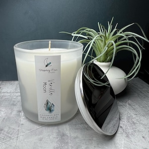 Hand Crafted Artisan Coconut Soy Crystal Infused Jar Candle - Vanilla Moon  - 8 oz Coconut Soy Wax