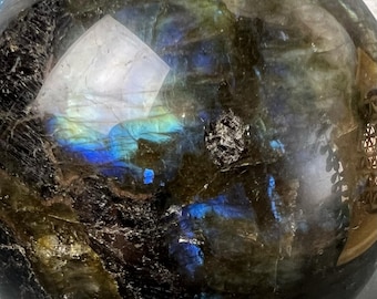 Labradorite Sphere with Wood Stand  - The Stone for Protection and Intuition