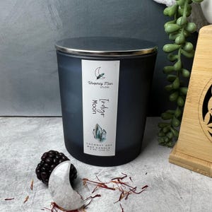 Hand Crafted Artisan Coconut Soy Crystal Infused Jar Candle - Indigo Moon  - 8 oz Coconut Soy Wax