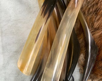 Polished Smooth Buffalo Horn Boot and Shoe Horn, sleek, 14” - 17” approximate length. Real horn, colors vary, great gift.