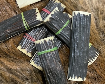 Camel bone antler jigged knife handle material, sets of 2, dyed  amber color, 5” x 1 1/2” x 3/8”