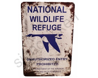 1930&#39;s NATIONAL WILDLIFE Refuge - Waterfowl - Replica, hunting, Rusty Look, 8 x 12&quot;