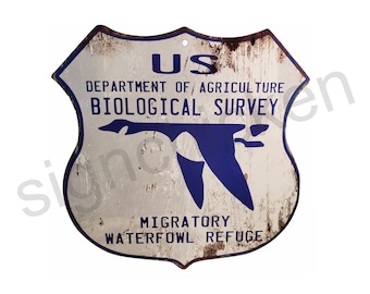 1930&#39;s NATIONAL WILDLIFE Refuge - Waterfowl - Replica, hunting, Rusty Look