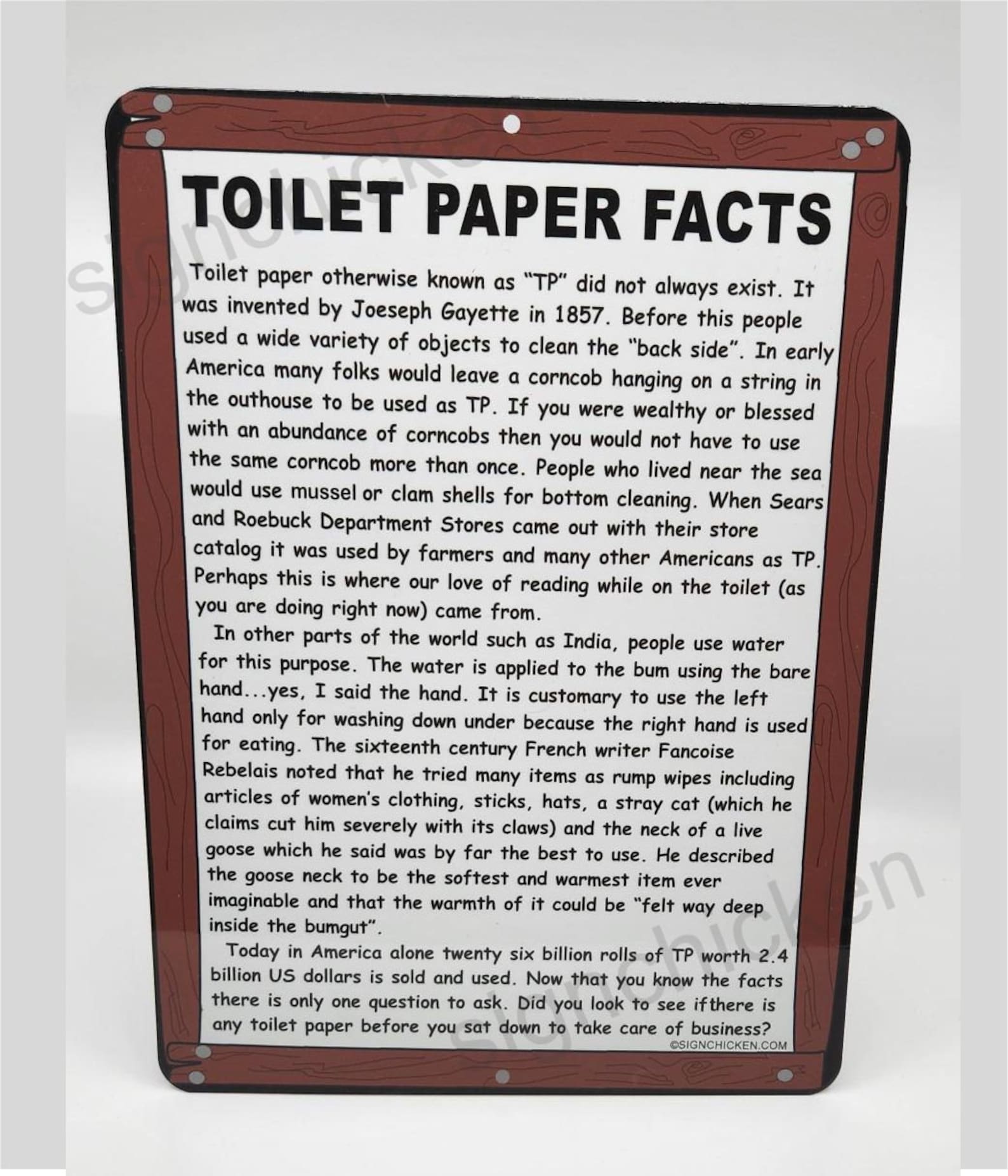 Funny Bathroom Sign Toilet Paper Facts Etsy