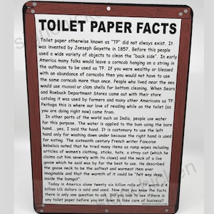 Funny Bathroom Sign, Toilet Paper Facts