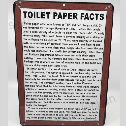 Funny Bathroom Sign Toilet Paper Facts Etsy