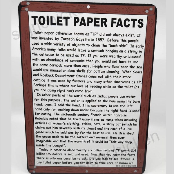 Funny Bathroom Sign, Toilet Paper Facts
