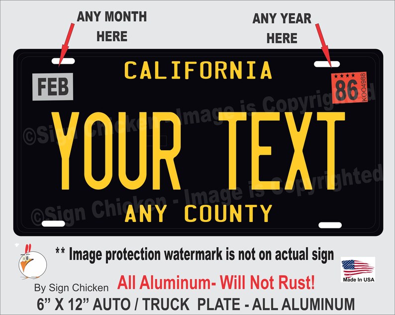 California Black License Plate Custom Text Choose Your Etsy