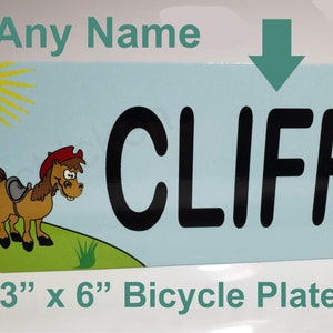 PFERD, COWBOY - Custom Name - Fahrrad Kennzeichen, 3" x 6" Bike Tag, Golfwagen, Walker, Go Cart, Roller, ls
