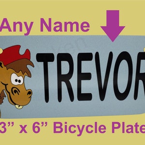 PFERD, COWBOY - Custom Name - Fahrrad Kennzeichen, 3" x 6" Bike Tag, Golfwagen, Walker, Go Cart, Roller, BIG
