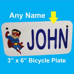 SUPERBOHATER, CHŁOPIEC - Nazwa własna - Tablica rejestracyjna na rower, 3" x 6" Tag na rower, Wózek golfowy, chodzik, gokart, hulajnoga, ls