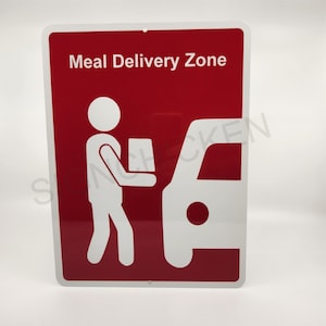 MEAL DELIVERY ZONE, = fast food sign, Chick-fil-A look alike sign, Chicken, funny sign