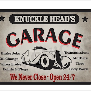 Knucklehead&#39;s Garage - vintage look man cave / garage sign