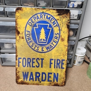 Forest FIRE WARDEN, segno, replica, vintage - look arrugginito, nuovo