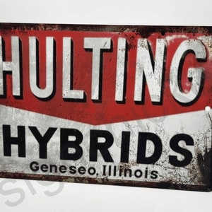 HULTING HYBRIDS sign, farm sign, barn sign, vintage looking, wall decor, mancave garage signs