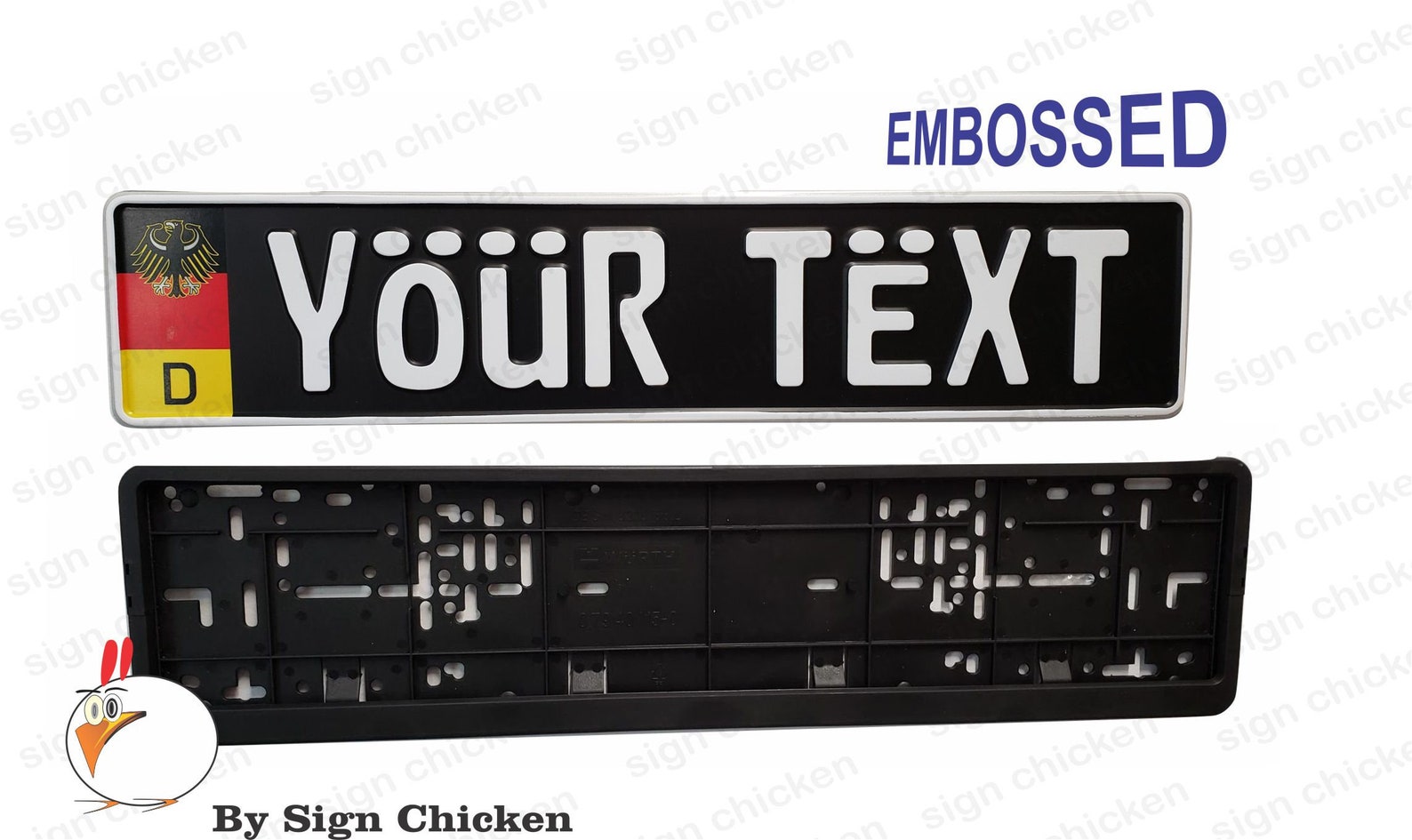 BLACK Embossed German Euro License Plate Custom Text Euro Etsy