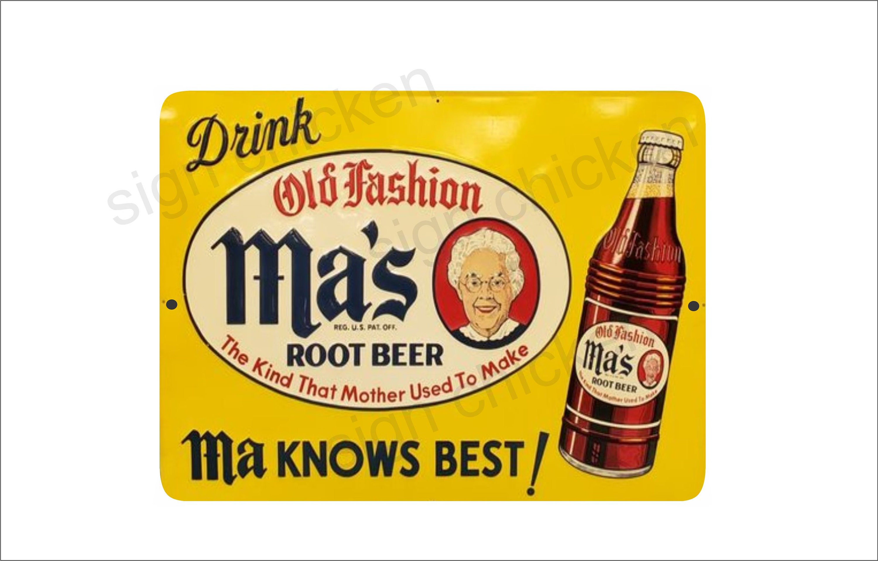Ma's Root Beer Sign, Vintage style, tin like sign, ALUMINUM- old advertisement
