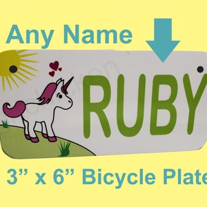 EINHORN - Custom Name - Fahrrad-Kennzeichen, 3" x 6" Bike Tag, Golfwagen, Walker, Go Cart, Roller, ls