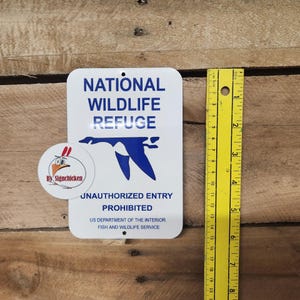 1930&#39;s NATIONAL WILDLIFE Refuge - Replica sign, Waterfowl - Replica, hunting, Rusty Look, 4 x 6&quot;