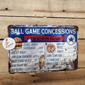 VINTAGE BASBALL, Ball Game Concessions - Replica, sign , Rusty Look, 9 x 12&quot;