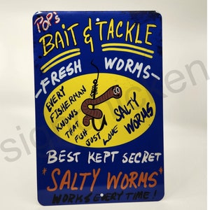 SALTY WORMS, Fisherman sign, Bait and Tackle, Rustic Looking, funny sign. Fish, fishing