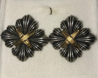 Vintage 90's Heavy Silver & Gold Tone Clip Earrings