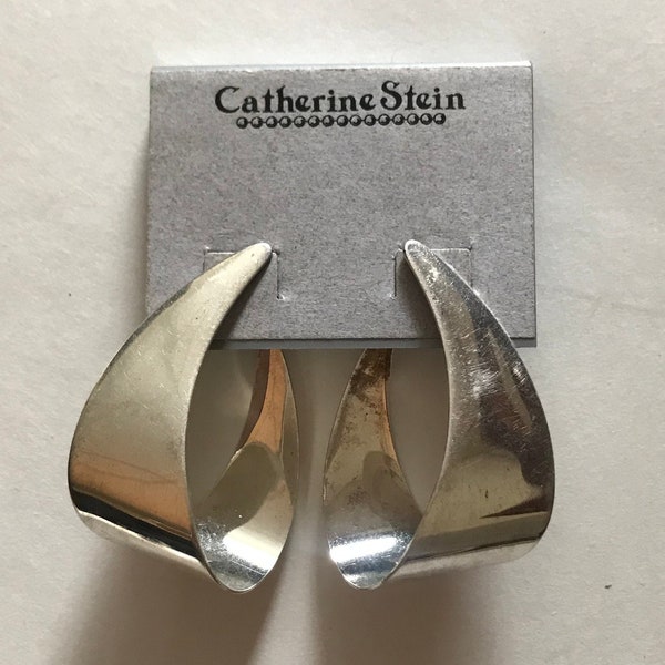 Catherine Stein silver tone modernistic hoop earrings Vintage 90's