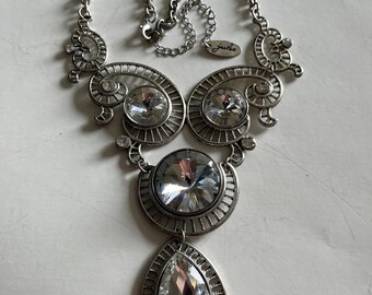 Art deco Silvertone, rhinestones necklace by Jules