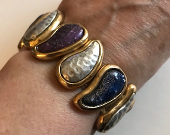 Chico's Heavy colorful hammered teardrop Large link Bracelet