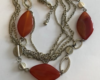 Vintage Floating CARNELIAN Stone Multi Strand Gold Chain Necklace