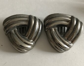 HUGE 90's Puffy Silver metal TRIANGULAR Clip Earrings