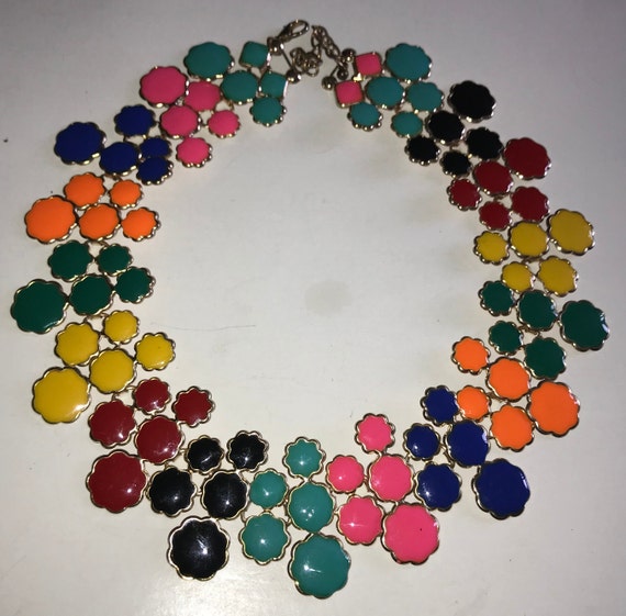 Funky Colorful MOD enamel Wide Collar Necklace - image 3