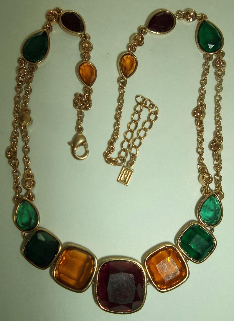 Colorful Faceted Gold Statement Necklace by FI