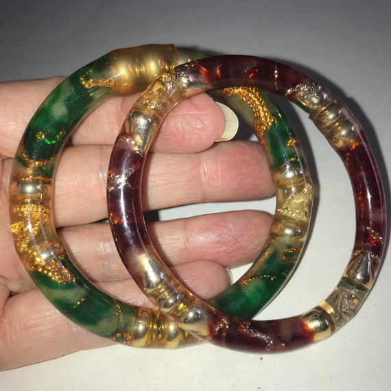 2 Emerald & Ruby Resin Bangles with miniature sta… - image 2