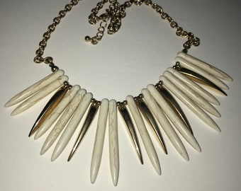 Geometric tribal boho black stone spike pendant necklace